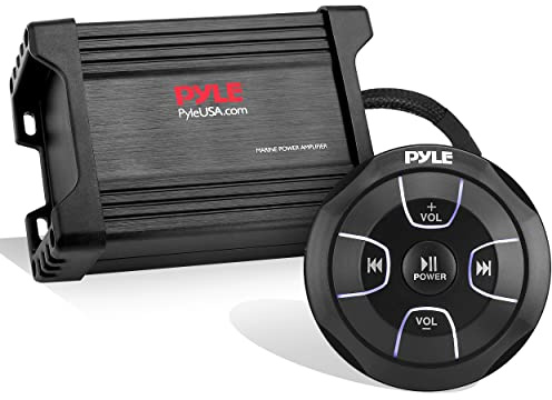 Pyle Waterproof Bluetooth Marine Amplifier Receiver - Weatherproof 2 Channel Wireless Amp for Stereo Speaker with 600 Watt Power, Wired RCA, AUX and MP3 Audio Input Cable - (Black)