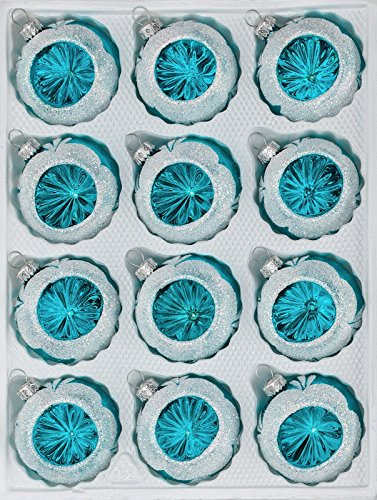 12 delar. Set med julgranskulor i glas, vintage, turkos, julgranskulor – juldekorationer, julgransdekorationer, reflektorkulor, reflexkulor, reflektor, boll