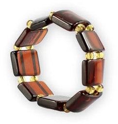 Budawi® Bernstein Ring – Handgefertigter Stretchring aus dunklem Naturbernstein ab Größe 54 | Elastischer Edelsteinring ca. 10 mm breit | Lieferung im Organzasäckchen