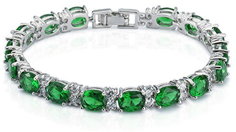 Deyanse Armband Damen, Tennis Armband, 18K Weißgold Vergoldet Tennisarmband mit Oval & Rund Zirkonia Geburtsstein, 18.5cm Armkette, Oval Smaragd Grün Charm Armband mit Geschenkbox für Frau Mutter