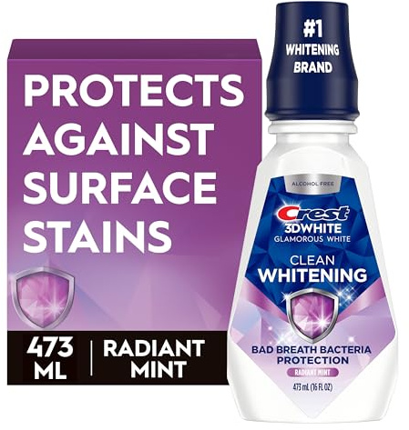 Crest 3D White Glamorous White Alcohol Free Multi-Care Whitening Mouthwash, Fresh Mint, 16 Fl Oz (473 ml), 1.07 Lb