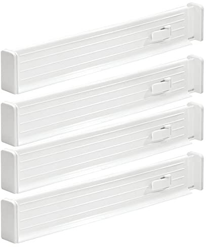 mDesign séparateur de tiroir réglable (lot de 4) – organisateur de tiroir pratique en plastique – range couverts pour tiroir de cuisine – pour tiroir chambre à coucher– blanc