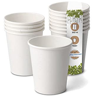 BIOZOYG 1000 Stück Kaffeebecher Pappbecher 200ml / 8 oz Ø 80 mm weiß - Einwegbecher plastikfrei - Becher aus nachhaltiger Forstwirtschaft - Kaffeebecher Einweg