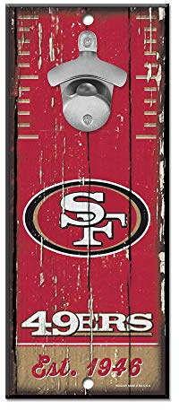 WinCraft NFL San Francisco 49Ers Flaschenöffner, Holzschild, Flaschenöffner, Teamfarben, 12,7 x 27,9 cm