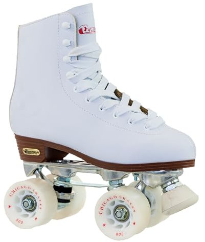 Chicago Skates Damen und Mädchen Premium Leder gefüttert Rink Roller Skate - Classic White Quad Skates