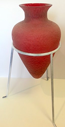 Jarrón con bulbo de cristal rojo de pie, con soportes metálicos, florero ánfora antigua forma coloreada flor decorativa Altura de la anfora de vidrio de 21 cm de altura total de 34 cm, disenado y fabricado por la Oberstdorfer Glashütte