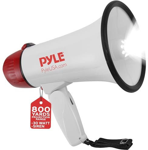 Pyle Signalhorn, Megaphon – Megaphone with Siren – Megafon mit Sirene, Mikrofon & Taschenlampe, Handsirene als Polizei Sirene, Fussball Tröte zum Anfeuern, Faltbare Megafon Kinder & Erwachsene