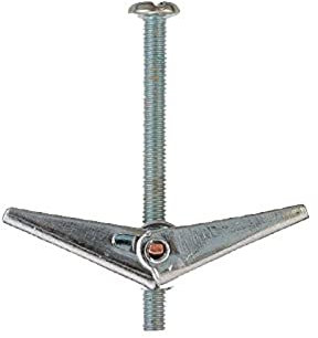 Merriway BH02497 (4 Pcs) Wing Spring Toggle with Machine Screw for Plasterboard Hollow Walls & Doors, M6 x 50mm (1/4 inch x 2 inch) - Pack of 4 Pieces