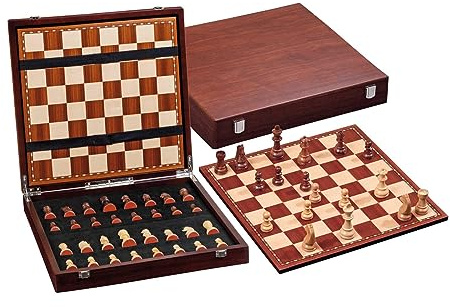 Philos 2504 - Schach, Schachspiel, Schachset Exklusiv mit Schachbrett und Schachfiguren in Figurenbox mit Einzelfächern, Feld 45mm, Königshöhe 78mm, Holz