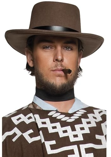 Smiffys Chapeau de bandit armé authentique Western, marron, avec bordure noire Halloween