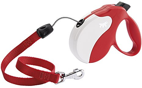 Ferplast hundkoppel Amigo SMALL, rullkoppel små hundar upp till 15 kg. Max. 5 m. Enkel lås- och upplåsningsknapp, röd, vitt lock