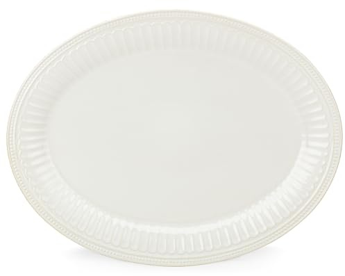 Lenox Serveware, Lenox French Perle Groove White Serving Platter, Oval Shape, 16-Inch, Stoneware, Dishwasher Safe, Turkey Platter for Thanksgiving, Winter Hosting, Christmas Serving (White, 1 Piece)