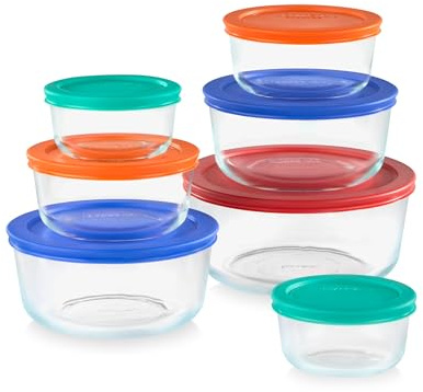 Pyrex Simply Store (7-Pack) Glass Food Storage Containers Set, (1, 2, 4 & 7 Cup) Meal Prep Containers With Plastic BPA-Free Lids, Dishwasher & Microwave Safe