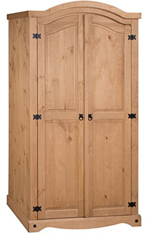 Corona Wardrobe 2 Door Arch Top Double Solid Wood Pine Wooden Bedroom Storage Hanging Rail And Shelf Mexican Style 190cm High 100cm Wide 51cm Deep