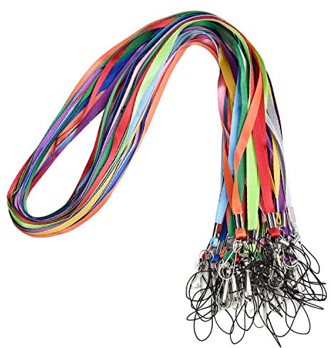 wisdompro 30 Pack Neck Strap Lanyard, 17 Inch Colourful Nylon Lanyards with J-Hook & Tone Split Ring for USB Flash Drives, Keys, Keychains, ID Card Badge Holders - 10 Colours