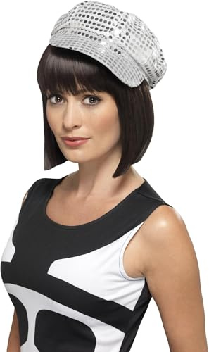 Smiffys Gorra de discoteca con lentejuelas, plateada Halloween, Carnaval