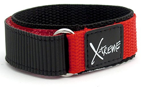 X-treme Tough Sports Watch Strap Band Men's Hook and Loop Rip Tab Fastening 20mm - Red
