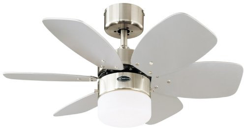 Westinghouse Lighting 76cm Deckenventilator Flora Royale mit Einzelleuchte und sechs Flügeln, Ausführung in seidenmattem mit Opalmilchglas, Ausführung in Seidenmattem mit Wendeflügeln in Silber/Weiß