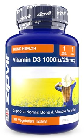 Zipvit Vitamin D 1000IU, 1 Year Supply, 365 Vegetarian D3 Tablets, High Absorption, Easy-to-Swallow Vitamin D Tablets for Immune, Bone & Muscle Health
