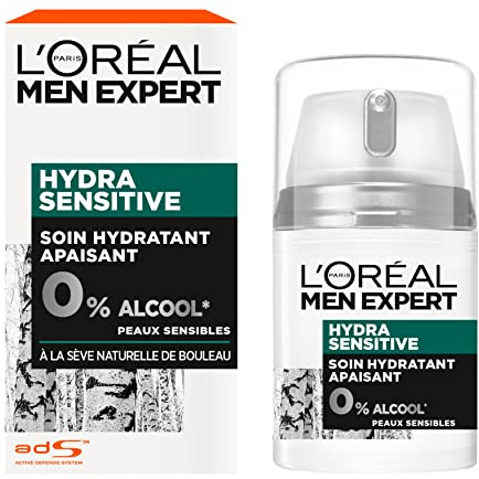 L'Oréal Men Expert - Soin Hydratant Apaisant Visage pour Homme - Hydratation 24H - Enrichi à la Sève Naturelle de Bouleau - Sans Alcool - Pour Peaux Sensibles - Hydra Sensitive - 50 ml