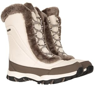 Mountain Warehouse Ohio Womens Snow Boots - Snow Proof Ladies Faux Fur Shoes, Thermal Tested -20 °C, IsoTherm - Winter Skiing, Winter Sports, Walking Beige Adult Shoe Size 8