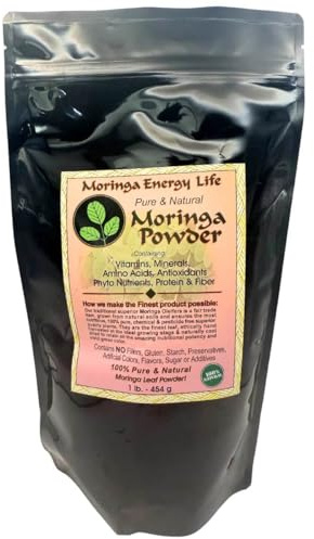 Moringa Energy Powder - 1 lb. Feel Wellness & Energy in 100% Pure Natural Raw Super Food - 112 Servings. Great in Drink Mix, Smoothies, Juice, Sprinkle on Food, Supplement with Moringa Leaf
