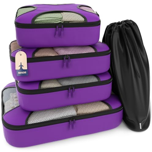 Shacke Packing Cubes for Travel 5 Set - Premium Luggage Organizer Bags - Versatile Travel Organizer for Women and Men - Optimized Packing Bags - Travel Essentials (Orchid Purple)