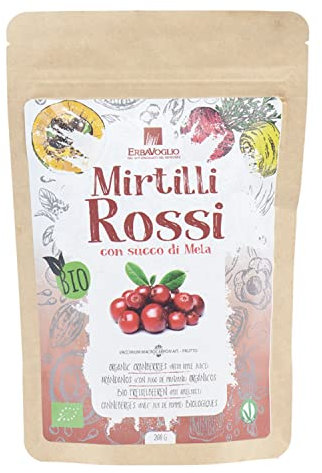 Erbavoglio Snack Biologico - Mirtilli Rossi - 200 gr - Alimento funzionale, utile per le difese dell'organismo