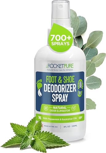 Rocket Pure Natural Foot and Shoe Deodorizer Spray, Deodorant and Odor Eliminator for Smelly Feet, Smell Remover, Formulated with Essential Oils, Made in the USA, Mint, 4 fl oz (Pack of 1)