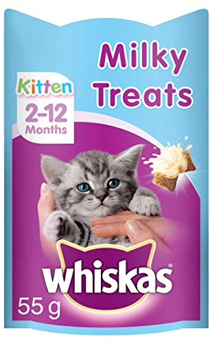 Whiskas Kitten Milky Treats 8 x 55 g Packets, Tasty, Milky Treats for Kittens aged 2 to 12 Months, small bite size Snacks with a delicious milky Filling