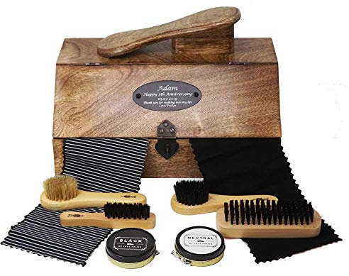 You Name It Personalised Wooden Shoe Shine Box With 8 Piece Shoe Shine Kit. Ideal gift for Best Man | Birthdays | Retirement | Wedding Day.