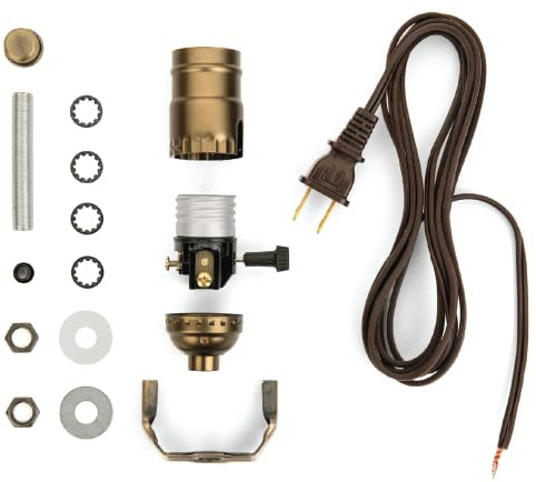 I Like That Lamp DIY Lamp Wiring Kit, Antique Brass Socket & 12FT Brown Cord (1 Pack), For Making & Fixing Table or Floor Lamps, Repair & Rewire Vintage Lighting Fixtures, Complete Hardware Set