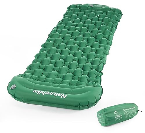 Naturehike Esterilla de Camping Autoinflable 6.5CM de Espesor Colchoneta Hinchable de Aire con Almohada Ultraligera Plegable Esterilla de Camping al Aire Libre para Dormir con Bomba de Pie (Verde)