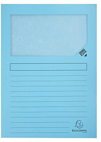 Exacompta - Réf. 50152E - Paquet de 100 chemises à fenêtre sans plastique SUPER 160 g/m² - couleurs pastel - chemises certifiées PEFC™ - dimensions 22 x 31 cm pour format A4 - couleur bleu clair