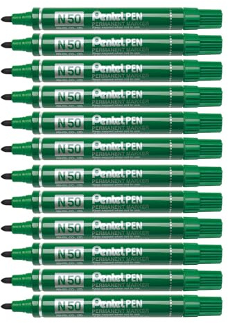 Pentel N50 Permanent Marker, 1.5-2 mm Bullet Tip - Green, Pack of 12