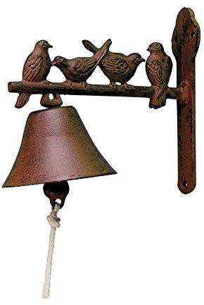 Esschert Design Türglocke mit Klöppel, Türklingel mit Motiv Vogel aus rötlichem Gusseisen, ca. 22 cm x 11 cm x 19 cm