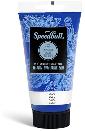 Speedball Inchiostro blu solubile in acqua da 75 ml, per stampa a blocchi, stampa di linoleum, serigrafia, kit per artisti