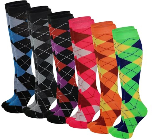 6 Pairs Women's Fancy Design Multi Colorful Patterned Knee High Socks,New Argyle,Size 9-11 ( Fit women shoe size 4 to 10 )