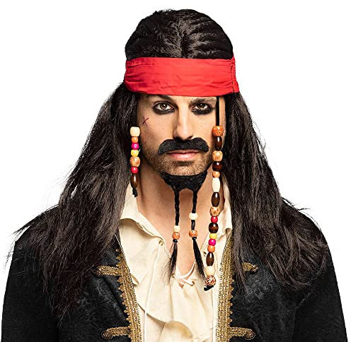Boland 86343 - Perücke Pirat Tobias mit Bandana, Bart, Schnurrbart und Perlen, Kunst-Haar, Frisur, Bandit, Räuber, Captain, Accessoire, Mottoparty, Karneval