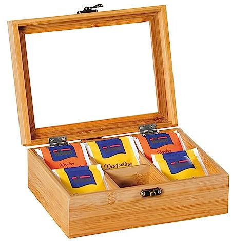 KESPER | Teebox mit Sichtfenster, Material: Bambus, Kunststoff, Maße: B 21,7 x T 16 x H 9 cm, Farbe: Natur | 58902