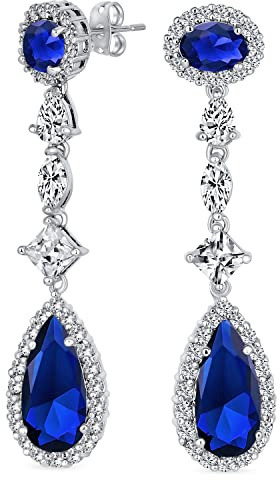 Pendientes De Araña Colgantes De Lágrima Solitaria De Pera Larga Con Halo De Circonita Cúbica AAA De Colores De Joyas Simuladas De Boda De Estilo Vintage Art Deco Para Mujeres Dama De Honor Plateados