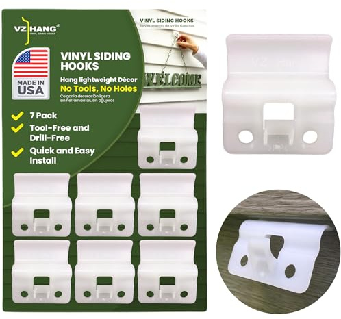 Vinyl Siding Hooks for Outdoor Hanging - No Hole Hook for House Decoration, Porch, Balcony, Wall, Patio, Gazebo, Deck, Light String, Signs, Back Apartment Decor, Accessories - 7 Pack Plastic Hooks