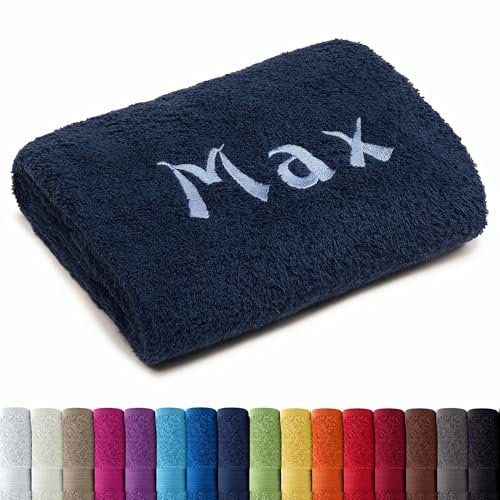 AR Line Besticken Sie Handtuch mit Namen oder mit Wunschtext Bestickt, Saunatuch (70x200cm) in Dunkelblau