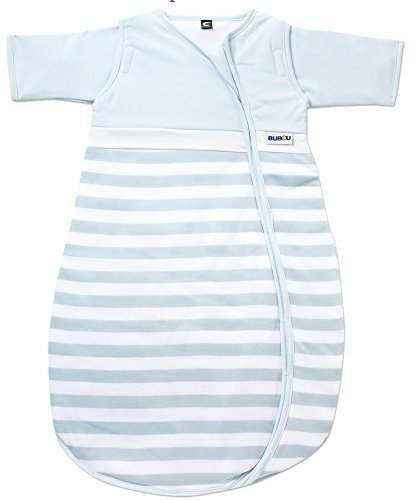 Gesslein 774138 Bubou Babyschlafsack mit abnehmbaren Ärmeln: Temperaturregulierender Ganzjahreschlafsack, Baby/Kinder Größe 130 cm, hellblau/weiß gestreift