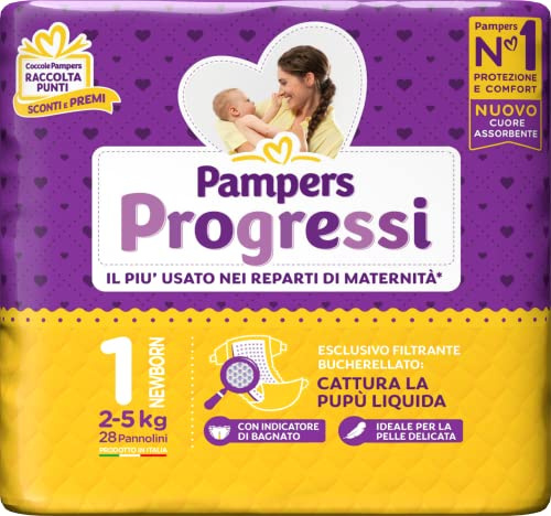 Pampers Progressi Pannolini Newborn, Taglia 1 (2-5 kg), 1 Pacco da 28 Pezzi