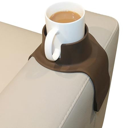 HIT PRODUCTS CouchCoaster - Original & Patented Armrest Couch Cup Holder, Mocha Brown - A Weighted, Silicone, Anti Slip Coaster Stops Spills On Your Sofa, Armchair Or Recliner & Keeps Drinks in reach