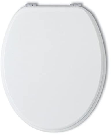Kiamami Valentina - Copriwater Universale | Sedile WC in Legno Laccato | Cerniere Cromate Regolabili 14-18cm | Dimensioni 37x3,5x44cm | Facile da Installare, Bianco Lucido, Universale, Legno