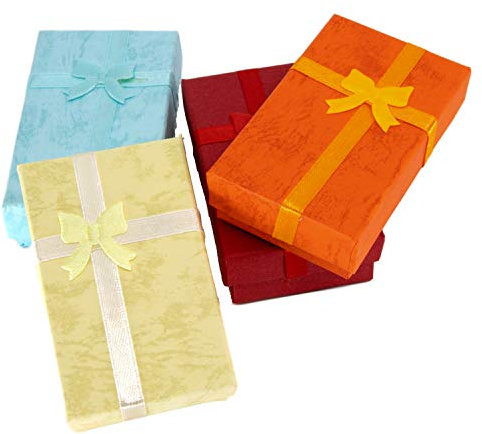 TRIXES 12 x Eleganti Scatole Regalo Rettangolari con Nastro e Fiocco - per la Presentazione di Gioielli - Portagioie - Inserto in Schiuma con Fessura per Orecchini e Anelli