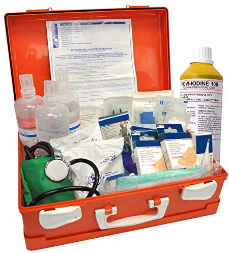 Cassetta Medica Di Pronto Soccorso Valigetta ALLEGATO 1 COMPLETO DI SFIGMOMANOMETRO Per Aziende Più 3 Dipendenti (D.M.388/D.L.81 del 15.07.03)