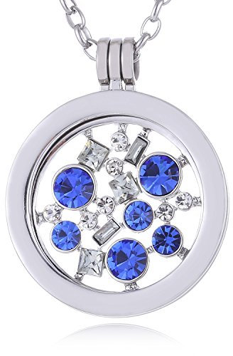 Morella Damen Halskette 70 cm Edelstahl mit Amulett und Coin 33 mm Universum mit Zirkoniasteinen blau in Schmuckbeutel